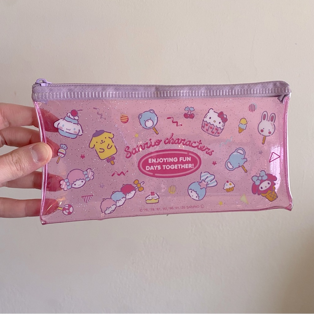 Sanrio Characters Pink/Purple Glitter Plastic Zipper Pouch